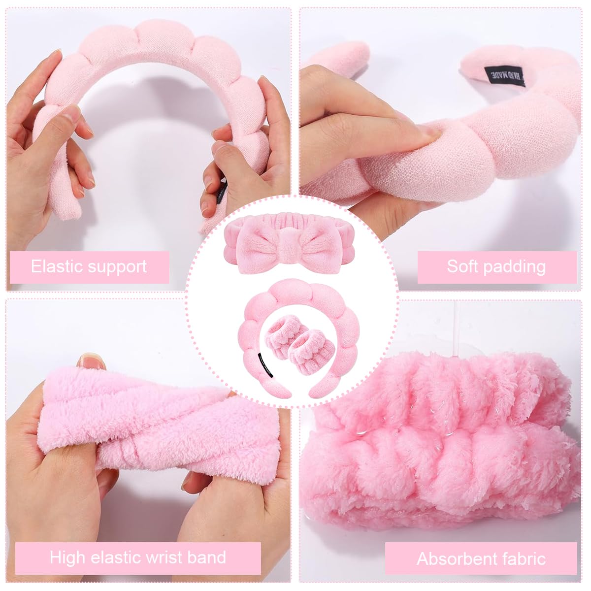 MAYCREATE® Face Wash Headband Wristband Set of 4Pcs Facial Headband for Face Washing Flannel Wristband Hair Band Combo for Makeup, Spa Headband for Women Sunflower Edge Sponge Headband, Pink MAYCREATE® Face Wash Headband Wristband Set of 4Pcs Facial Headband for Face Washing Flannel Wristband Hair Band Combo for Makeup, Spa Headband for Women Sunflower Edge Sponge Headband, Pink
